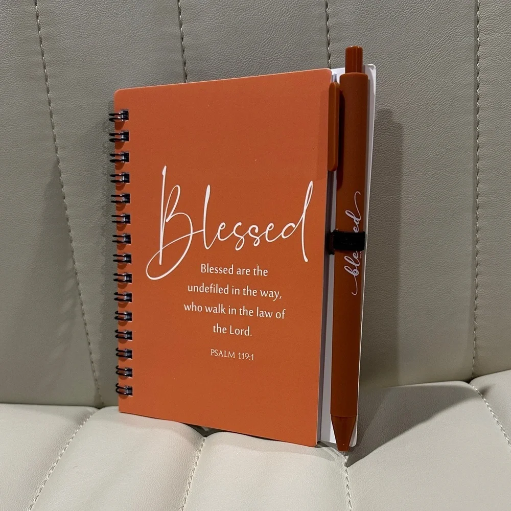 Bible Verse Notebook Trio & Pens Blessed Psalms Strong Philippians Capable Mark